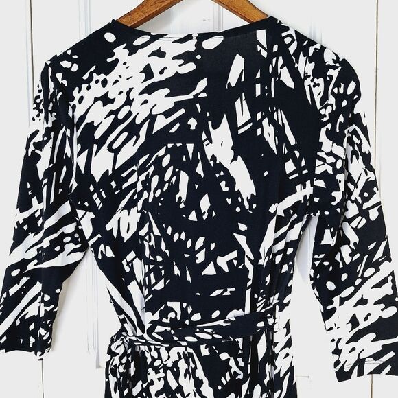Emma & Michele Black White Art Deco Paint Splatter Rorshach Wrap Dress Sz S - Picture 6 of 14